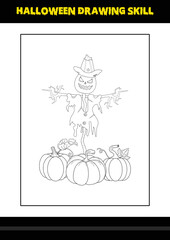 Halloween drawing skill for kids. Halloween drawing skill coloring page for kids.