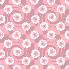Groovy seamless pattern with abstract flowers in 1960 style. Floral aesthetic print for fabric, paper, stationery. Retro illustration for decor and design.