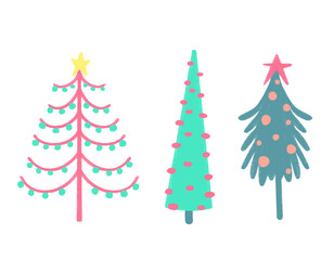 Obraz premium Watercolor vector illustration of Christmas trees. Merry Christmas and Happy New Year greeting card.