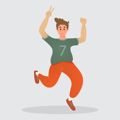 Fototapeta na wymiar A happy man jumps for joy with his arms outstretched. Vector illustration in a flat style.