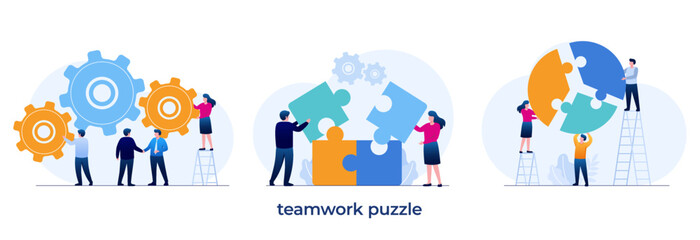 teamwork puzzle, partnership, connect, collaboration, brainstorming, partner, collaborate, match, flat illustration vector