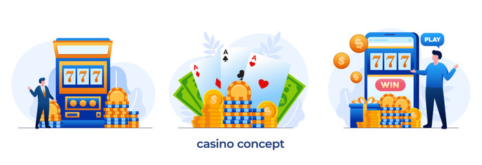 casino concept, gambling, game, win, gamble, money, win, vegas, poker, jackpot, winner, flat illustration vector