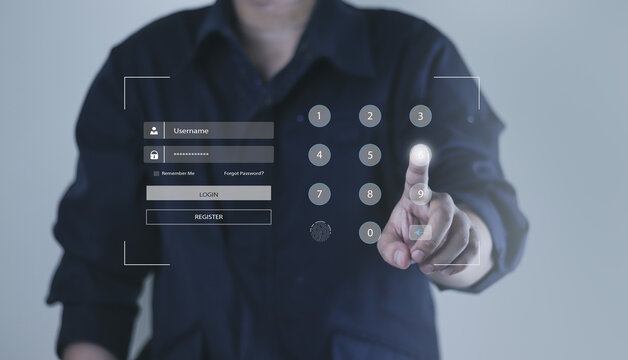 Businessman holding access to inbox, code