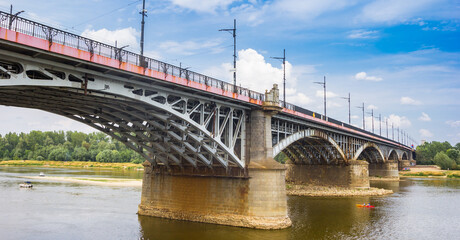 Historic Slasko-Dabrowski Bridge over the Wisla river in Warsaw, Poland