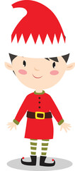 Cute Christmas elf. Santa's helper. Сartoon character. Elf gboy. A boy in an elf costume. New Year card. - 532927484