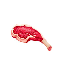 Beef meat steak vector illustration. Cartoon isolated raw red piece of cow meat on rib for menu of steakhouse restaurant, uncooked beefsteak to grill, organic food ingredient and butchery product