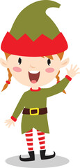 Cute Christmas elf. Santa's helper. Сartoon character. Elf girl. A girl in an elf costume. New Year card. - 532927673