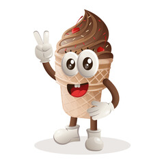 Cute ice cream mascot with peace hand
