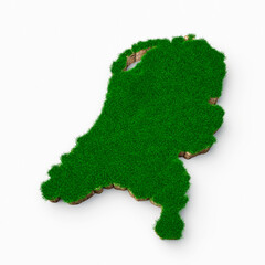 Netherlands map soil land geology cross section with green grass 3d illustration