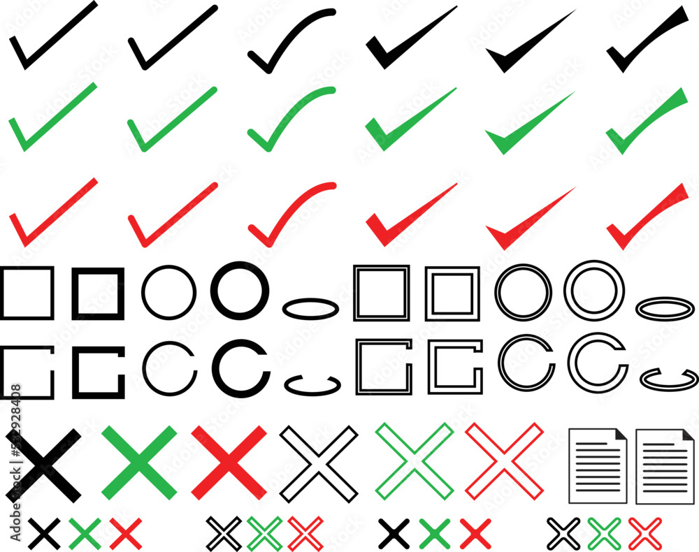 Poster check mark icon set on white background. green check mark and red cross. check and uncheck sign. cir