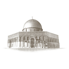 Landmarks of Palestine - Dome of the Rock in Jerusalem, Flat Vector line style historic sight showplace attraction. isolated engraving vector