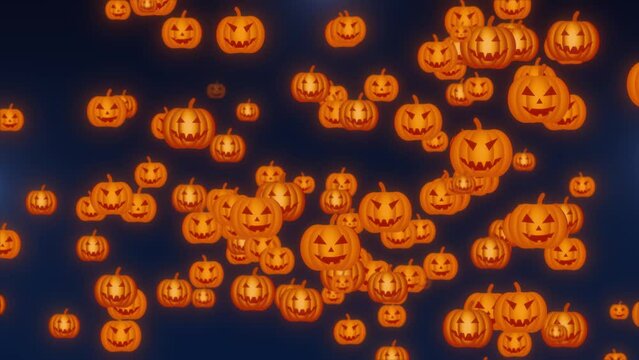 Halloween glowing pumpkins. Halloween animated background of animated scary pumpkins and particles