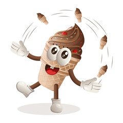 Cute ice cream mascot freestyle with ice cream