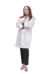 mature female doctor with stethoscope . isolated on a white background.