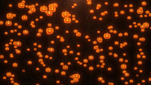 Halloween glowing pumpkins. Halloween animated background of animated scary pumpkins and particles
