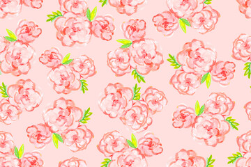 Seamless pattern with watercolor painted roses.
