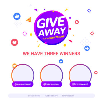 Giveaway Template Congratulation Winner Contest Prize Poster Design. Giveaway Event Banner Winner Template Vector.