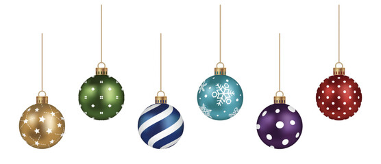 Realistic Christmas Balls Vector Illustration Set Isolated On A White Background.
