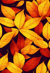 3d illustration seamless pattern made of autumn berries and leaves 