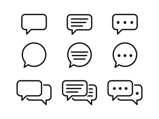 Chat bubble set outline vector isolated on white background. Chat icon.Line chat icons for flat design. Talk baloon icons. Chat speech bubble. - obrazy, fototapety, plakaty