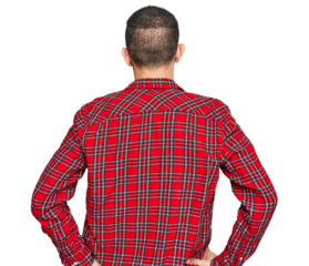 Hispanic young man wearing casual clothes standing backwards looking away with arms on body