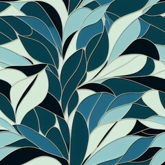 3d illustration seamless pattern of floral element in different shades of blue.