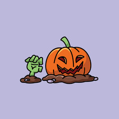 Monster pumpkin for halloween party, Cartoon mascot in flat design style