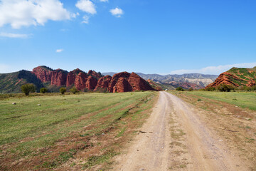 Rock formation Seven bulls and a broken heart in Kyrgyzstan
