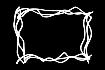 Frame hand drawn in chalk on black background. Monochrome stain element. Digitally generated image. Vector illustration, Eps 10.