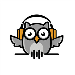 Illustration of a owl bird wearing headphones for icon or logo