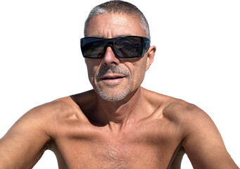 Happy man wearing sunglasses smiling, isolated
