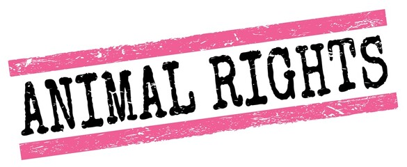 ANIMAL RIGHTS text on pink-black grungy lines stamp sign.