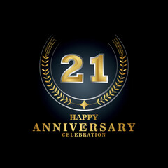 Template emblem 21st years old luxurious anniversary with a frame in the form of laurel branches and the number 21 . 21 years anniversary royal logo. Vector illustration Design
