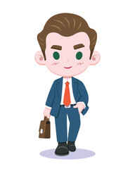 Cute style handsome businessman posing confidently cartoon illustration