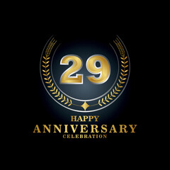 Template emblem 29th years old luxurious anniversary with a frame in the form of laurel branches and the number 29. 29 years anniversary royal logo. Vector illustration Design
