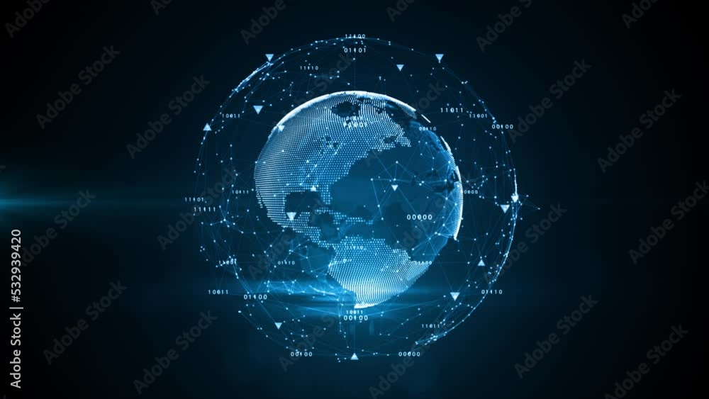 Poster Technology digital data network , Global network and blockchain connection abstract background, animation 4k 3d rendering