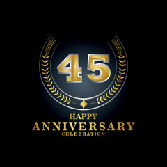 Template emblem th 45years old luxurious anniversary with a frame in the form of laurel branches and the number 45 .  45 years anniversary royal logo. Vector illustration Design  © MrGraphics1990