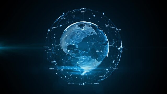 Technology digital data network , Global network and blockchain connection abstract background, animation 4k 3d rendering
