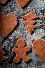 Homemade Christmas gingerbread cookies in baking tray