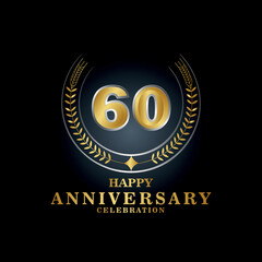 Template emblem 60th years old luxurious anniversary with a frame in the form of laurel branches and the number 60 . 60 years anniversary royal logo. Vector illustration Design
