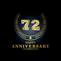 Template emblem 72nd years old luxurious anniversary with a frame in the form of laurel branches and the number 72 . 72 years anniversary royal logo. Vector illustration Design
