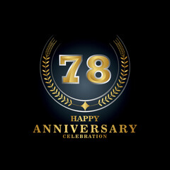 Fototapeta premium Template emblem 78th years old luxurious anniversary with a frame in the form of laurel branches and the number 78 . 78 years anniversary royal logo. Vector illustration Design 