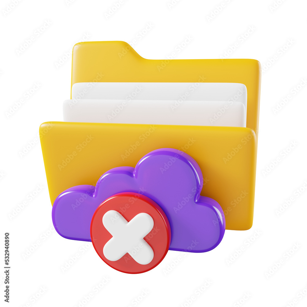 Poster failed access cloud storage folder isolated. file folder cute minimal icon concept. 3d render illust