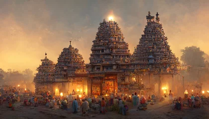 Papier Peint photo autocollant Lieu de culte AI generated image of an ancient Hindu temple town in India