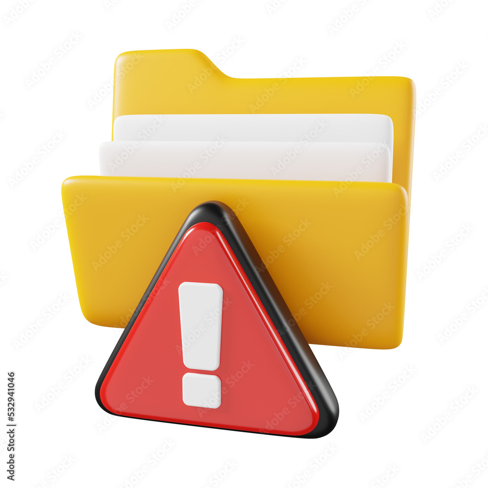 Poster folder with cautious error isolated. file folder cute minimal icon concept. 3d render illustration.