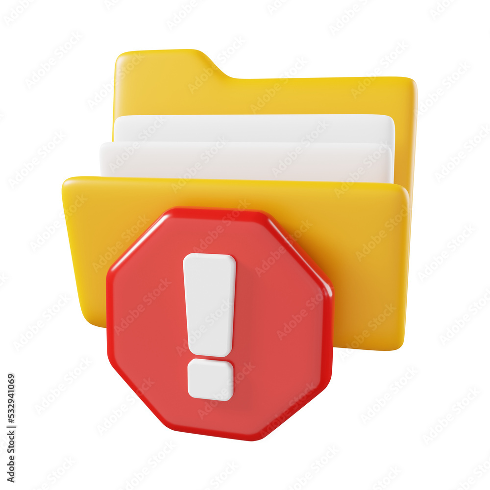 Poster folder with cautious error isolated. file folder cute minimal icon concept. 3d render illustration.