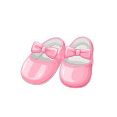 Baby shoes vector illustration. Cartoon isolated cute pink ballet shoes for foot of little girl, fashion pair footwear with bow and ribbon for newborn kid, summer retro booties for walking child