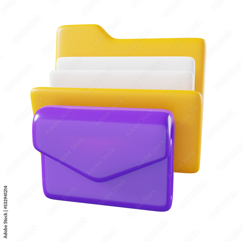 Poster e-mail folder isolated. file folder cute minimal icon concept. 3d render illustration.