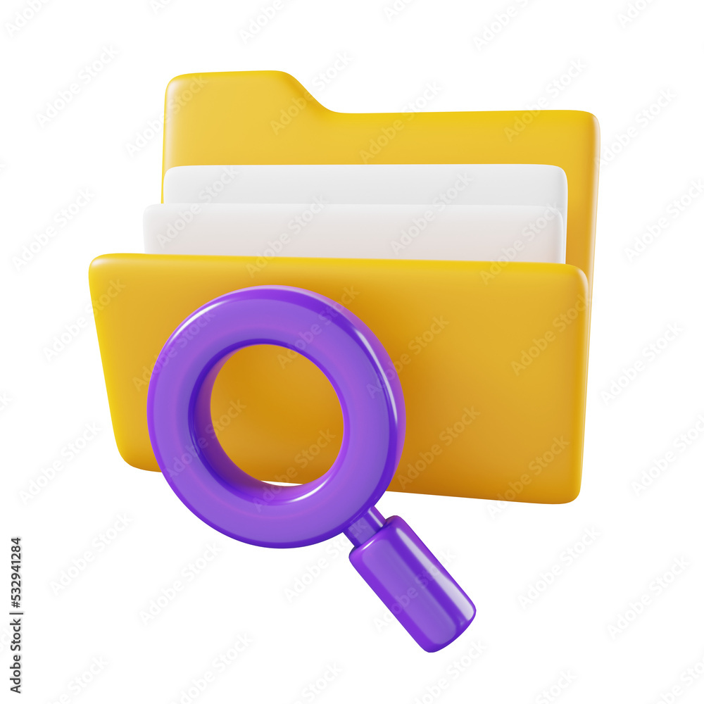 Aufkleber folder search folder isolated. file folder cute minimal icon concept. 3d render illustration.