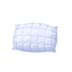 Pillow for healthy sleep and relax in bed vector illustration. Cartoon isolated white soft cushion with square decorative pattern on cotton textile, top view of fluffy bedroom furniture decoration